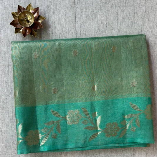 Light green Banarasi Tissue silk with satin boarder