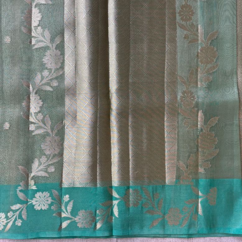 Light green Banarasi Tissue silk with satin boarder