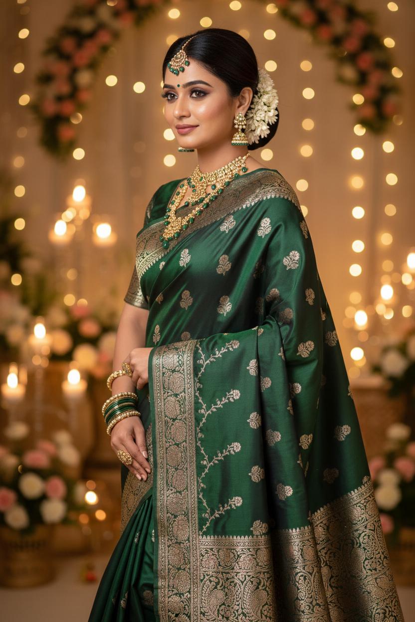Green banarasi butti katan silk saree