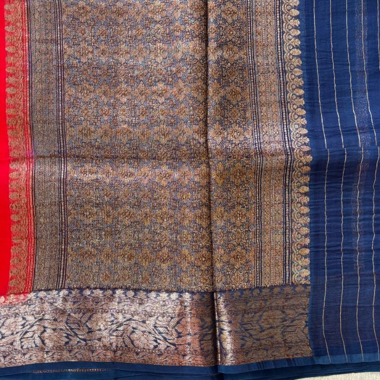 Pure kora antique Red and Blue saree