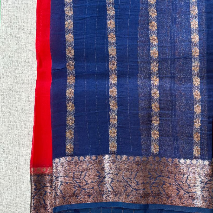 Pure kora antique Red and Blue saree