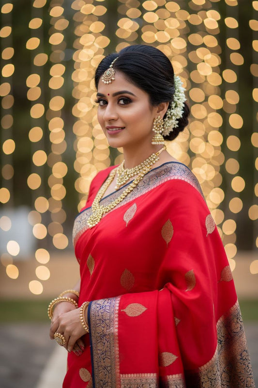 Pure kora antique Red and Blue saree