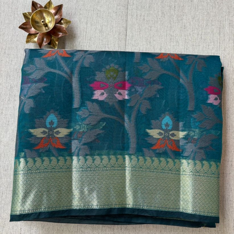 Teal Blue Banarasi Zarikota Saree