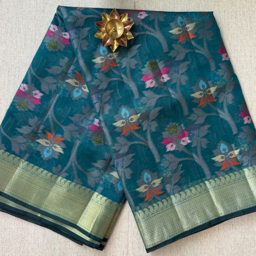 Teal Blue Banarasi Zarikota Saree