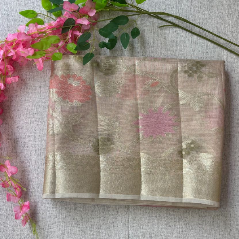 Beige Banarasi Kora Organza Saree