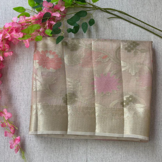 Beige Banarasi Kora Organza Saree