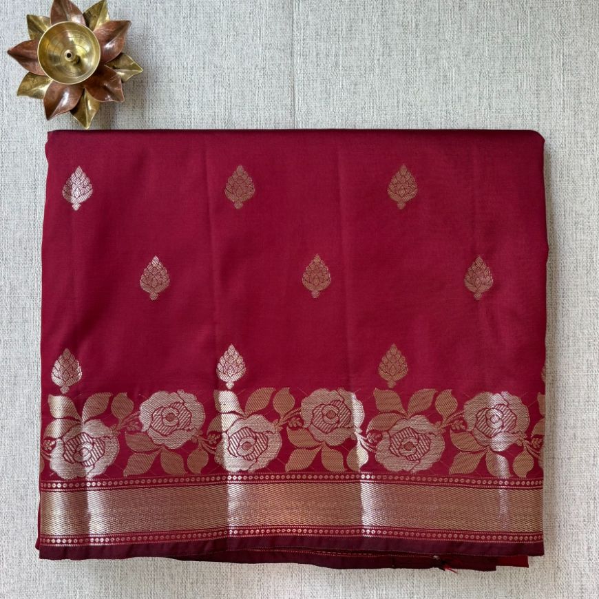 Maroon Banarasi satin silk saree