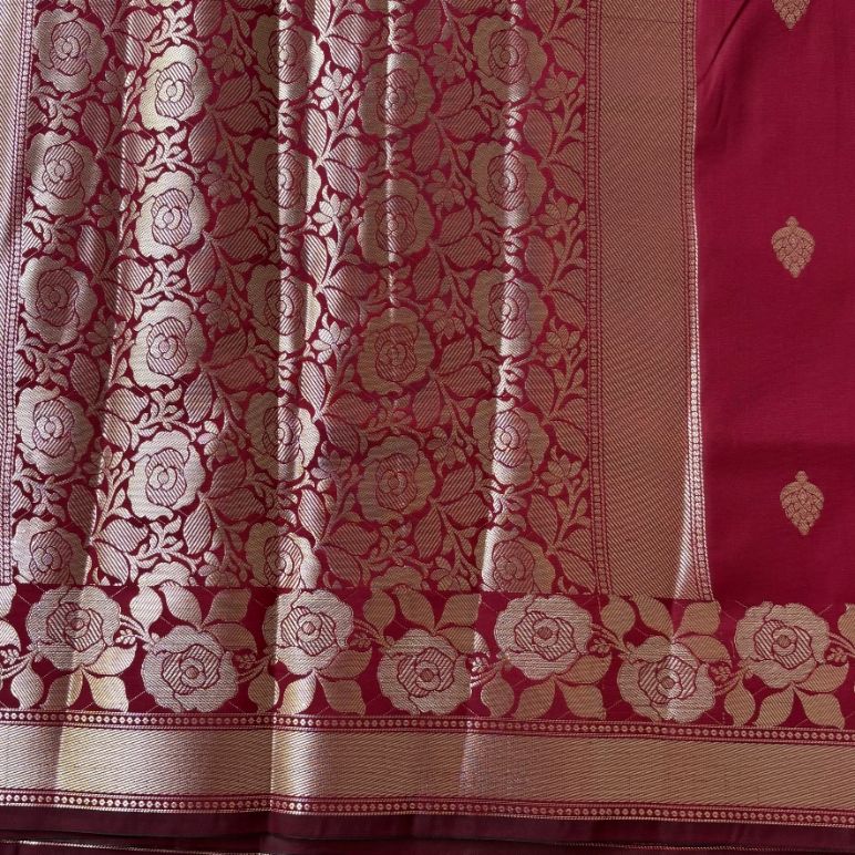 Maroon Banarasi satin silk saree