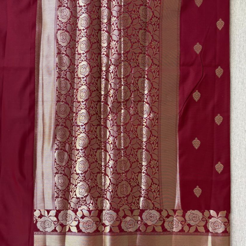 Maroon Banarasi satin silk saree