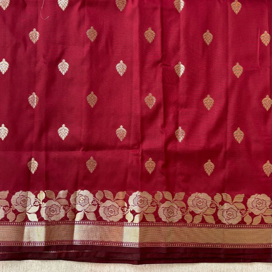 Maroon Banarasi satin silk saree