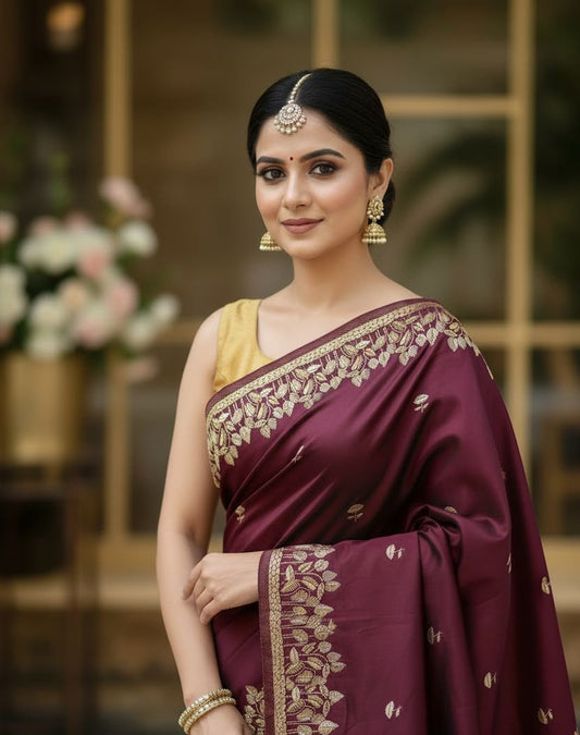 Maroon Banarasi Mashru mango silk saree