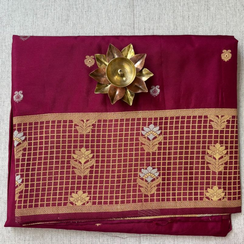 Maroon Banarasi Crape silk saree