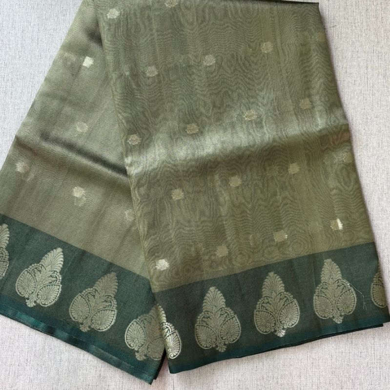 Olive green Banarasi Tissue silk with satin boarder