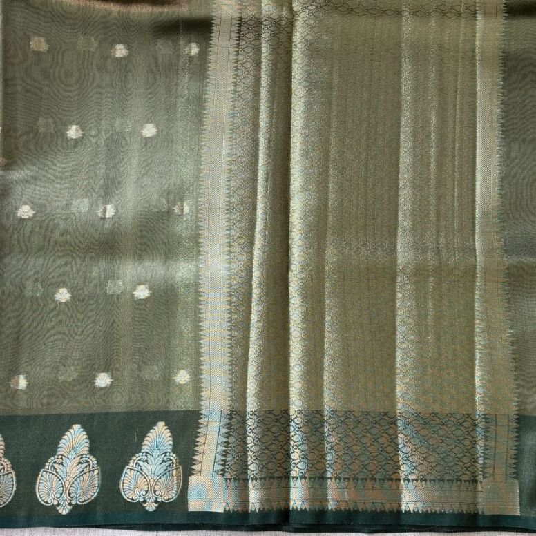 Olive green Banarasi Tissue silk with satin boarder