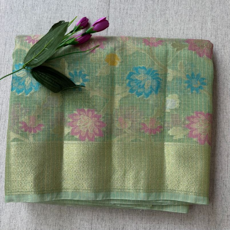 Pista Green Banarasi Kora Organza Saree