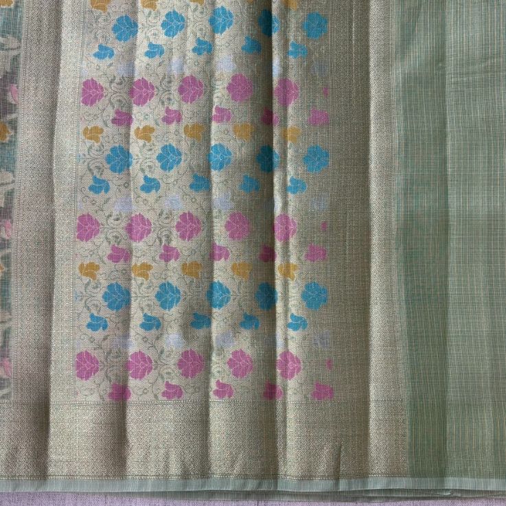 Pista Green Banarasi Kora Organza Saree