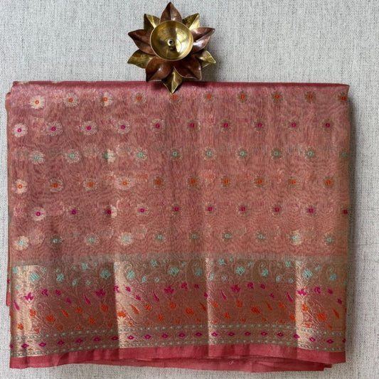 Pink Tissue buti saree
