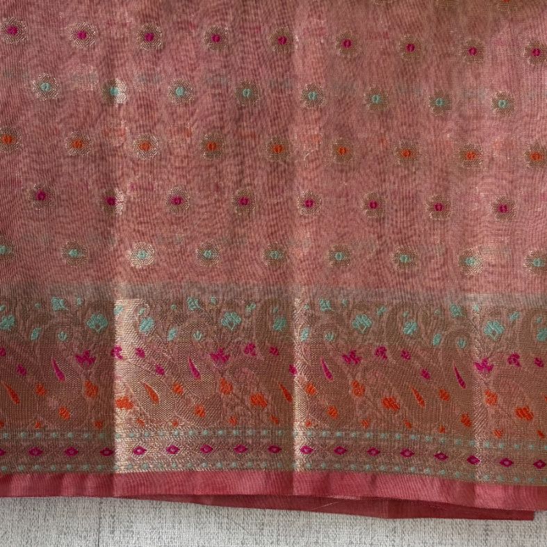 Pink Tissue buti saree