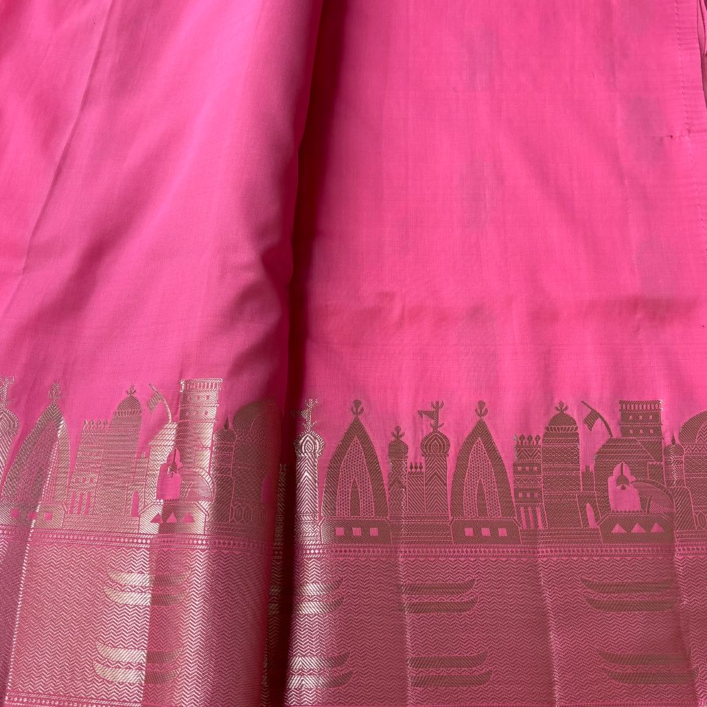 Rani pink Banarasi inspired architectural border soft silk