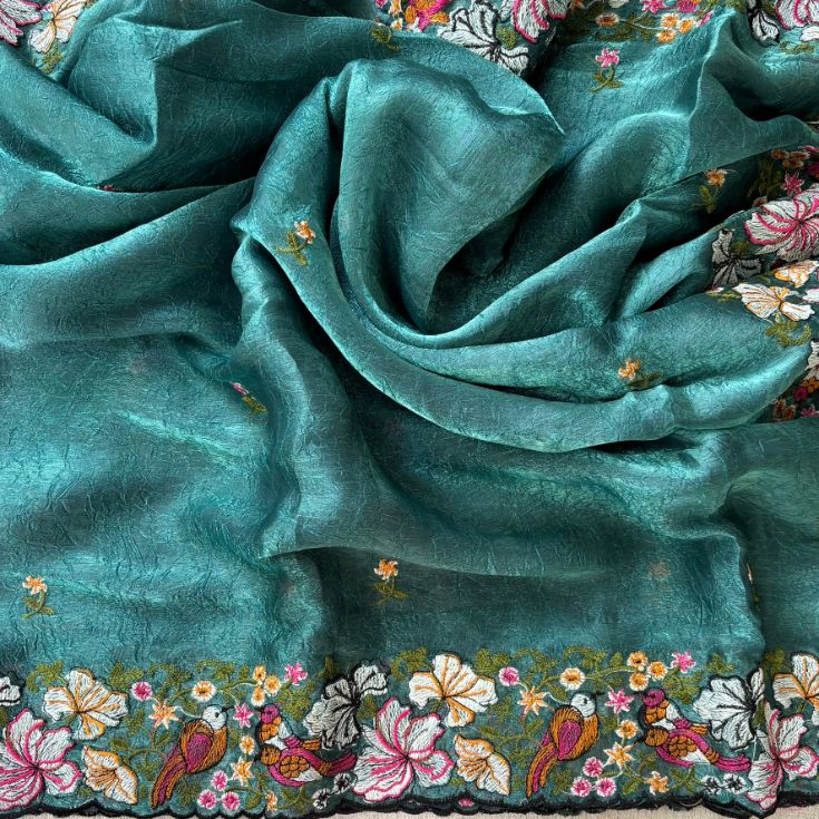 Pure Crush Saree with Floral embroidery all over the saree