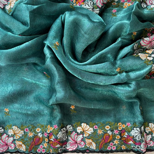 Pure Crush Saree with Floral embroidery all over the saree