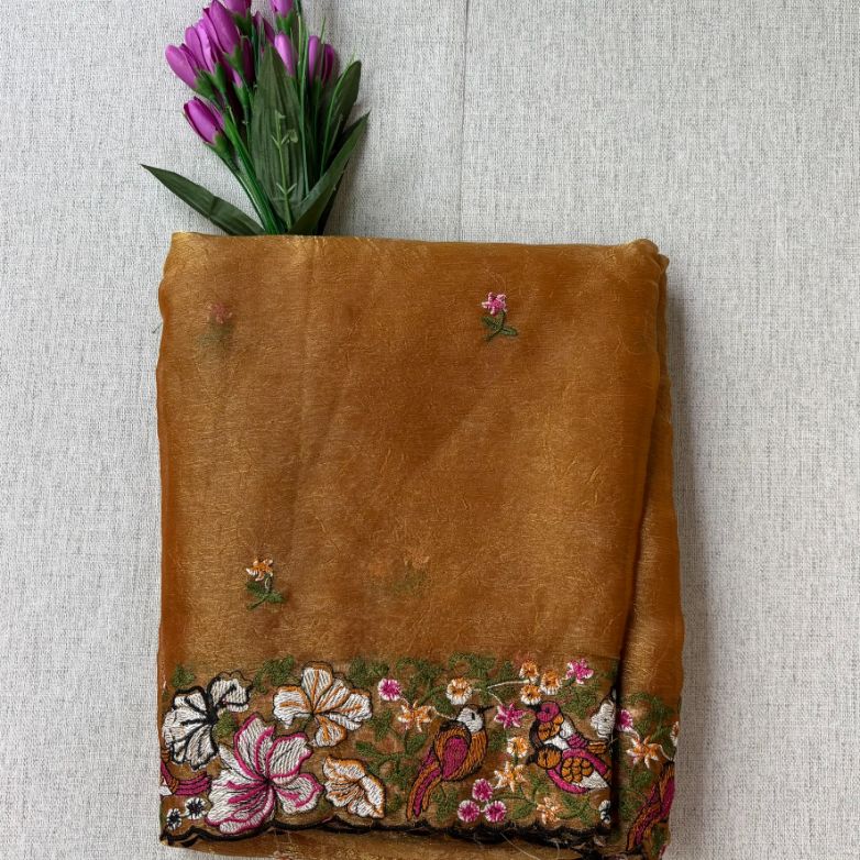 Pure Crush Saree with Floral embroidery all over the saree