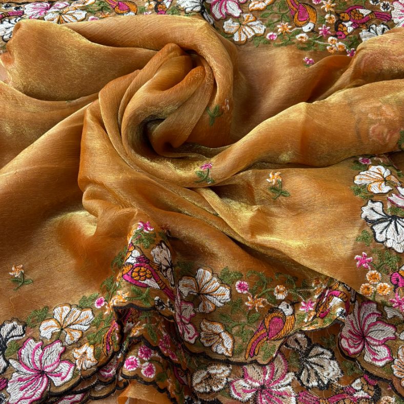 Pure Crush Saree with Floral embroidery all over the saree