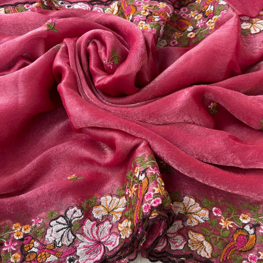 Pure Crush Saree with Floral embroidery all over the saree