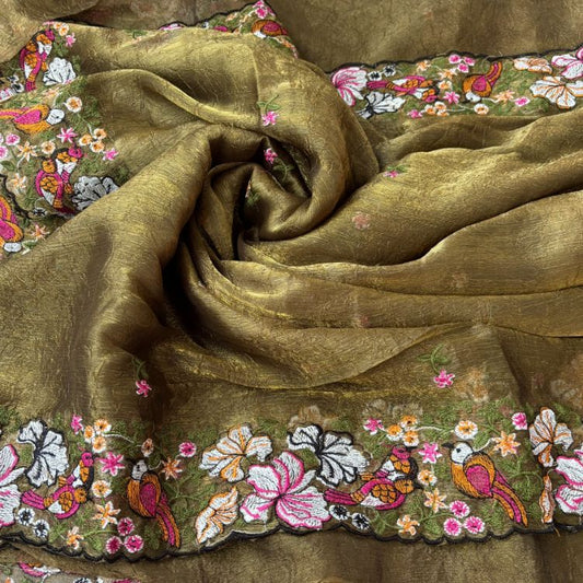 Pure Crush Saree with Floral embroidery all over the saree