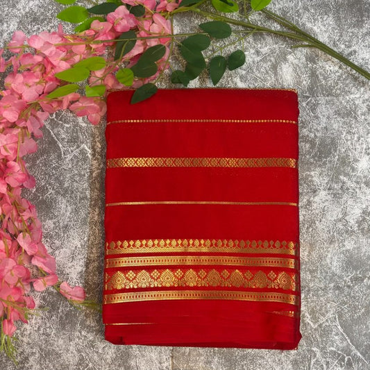 Red stripes premium Mysore crape silk semi