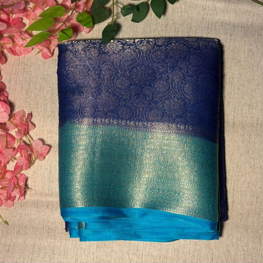 Blue brocade crape silk saree