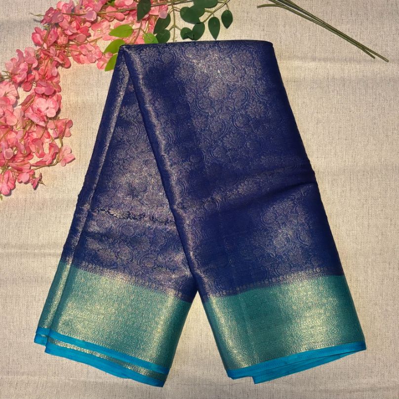 Blue brocade crape silk saree