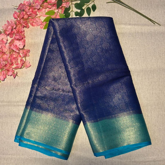 Blue brocade crape silk saree