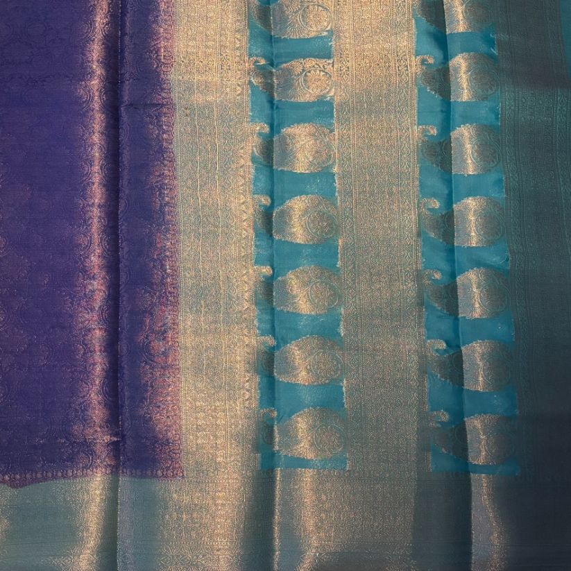 Blue brocade crape silk saree