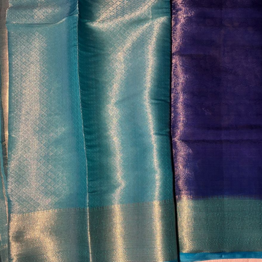 Blue brocade crape silk saree
