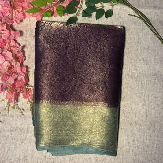 Wine brocade crape silk saree