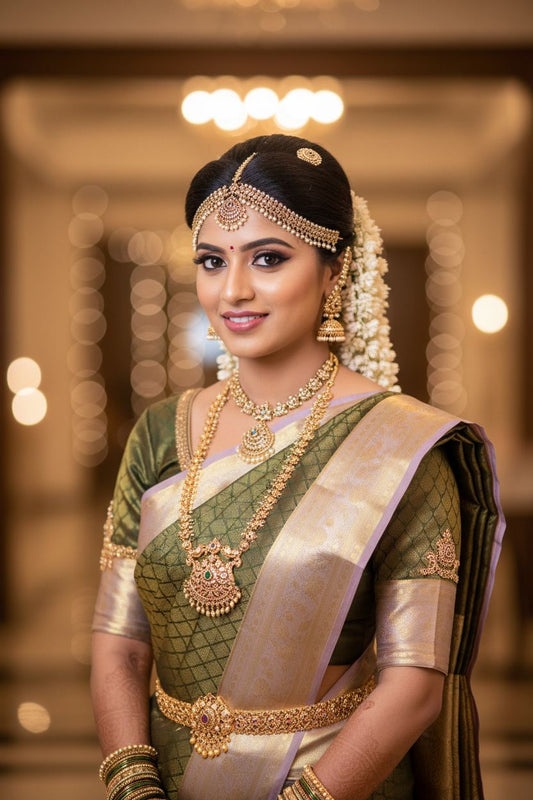 Green and Lavender pure mix kanjivaram saree