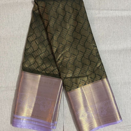 Green and Lavender pure mix kanjivaram saree