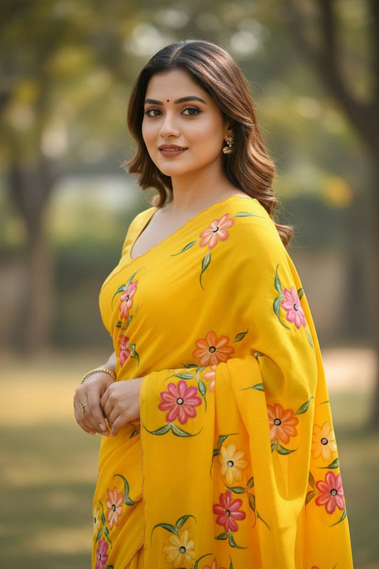 Pure Georgette Handwork saree