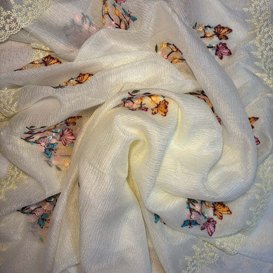 White Pure crush Georgette chiffon Saree