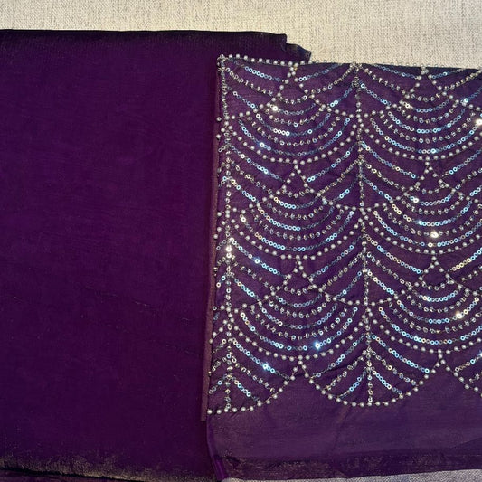 Wine Party Wear plain saree with Embroidery Blouse