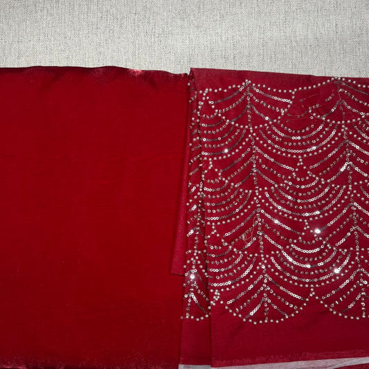 Red Party Wear plain saree with Embroidery Blouse