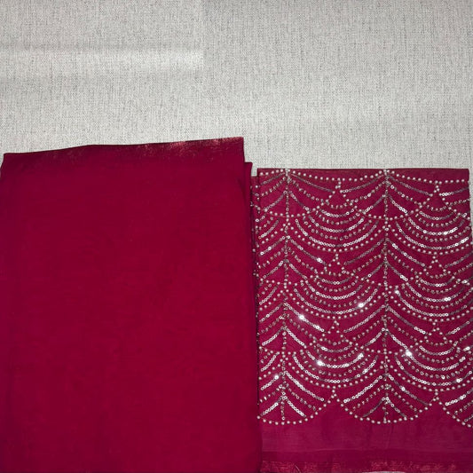 Rani Pink Party Wear plain saree with Embroidery Blouse