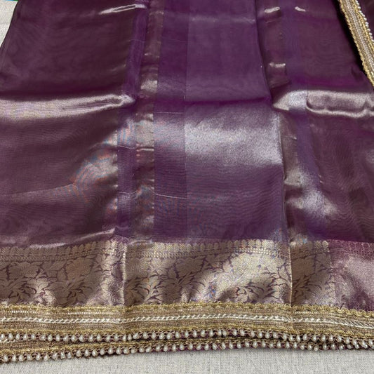 Janhvi Kapoor Inspired Soft Tissue Silk Saree with Handmade Cutwork Laces - Onion Pink
