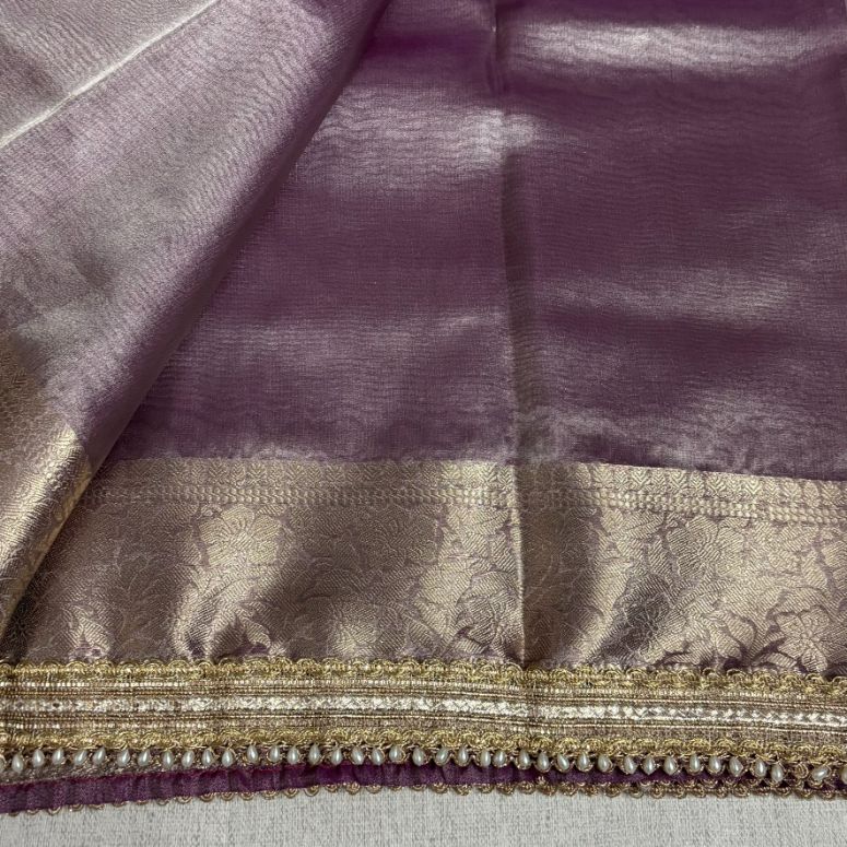 Janhvi Kapoor Inspired Soft Tissue Silk Saree with Handmade Cutwork Laces - Onion Pink