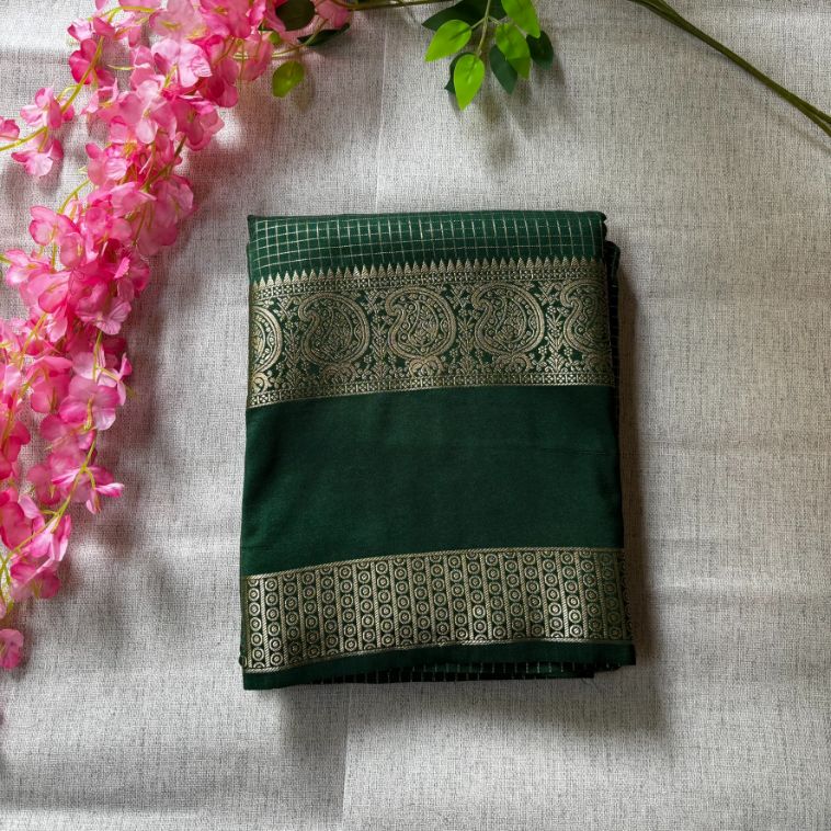 Green Checks Mysore Crape Semi