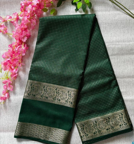 Green Checks Mysore Crape Semi