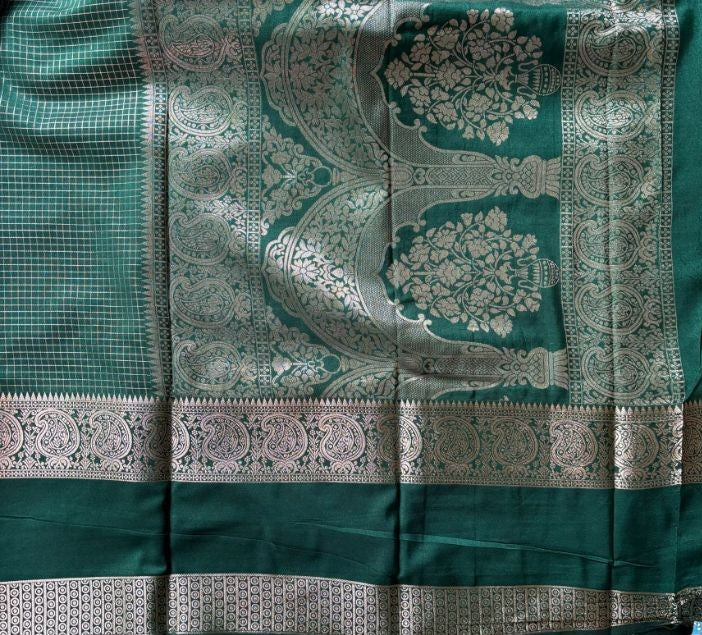 Green Checks Mysore Crape Semi