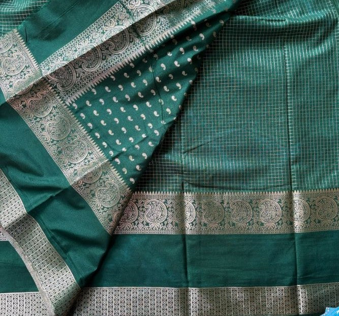 Green Checks Mysore Crape Semi