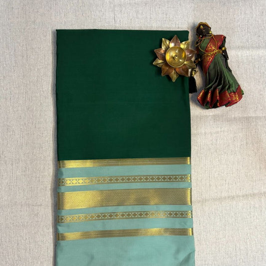 Green and sea green boarder Mysore Crape Semi